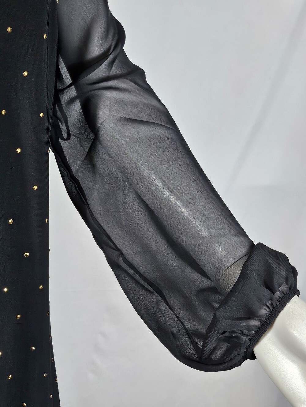 White House Black Market Sheer Long Sleeve Gold Studded Shift Cocktail Dress - Picture 11 of 15